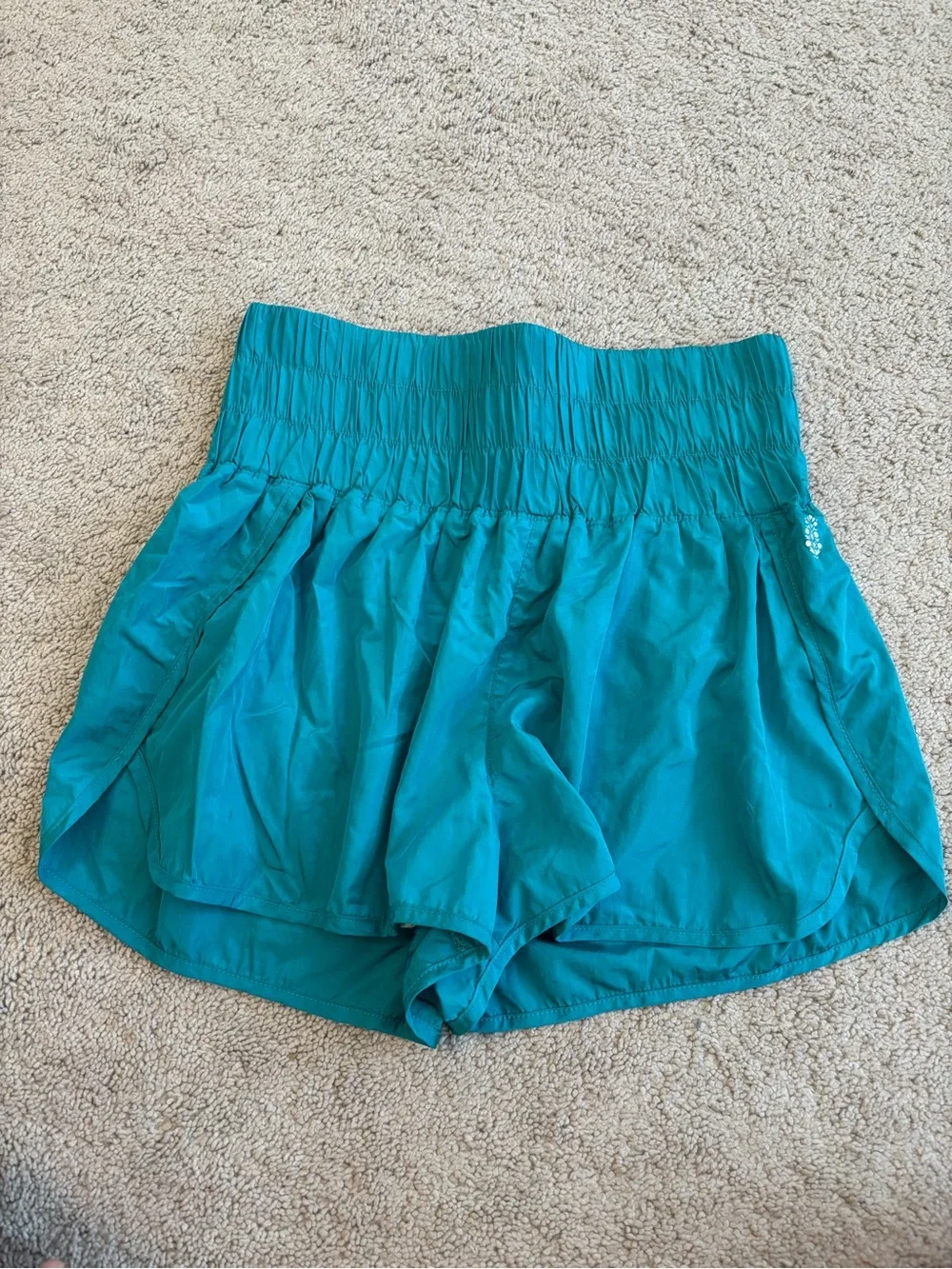 FP Movement by Free People Teal Athletic Shorts with Smocked Waistband, Women L